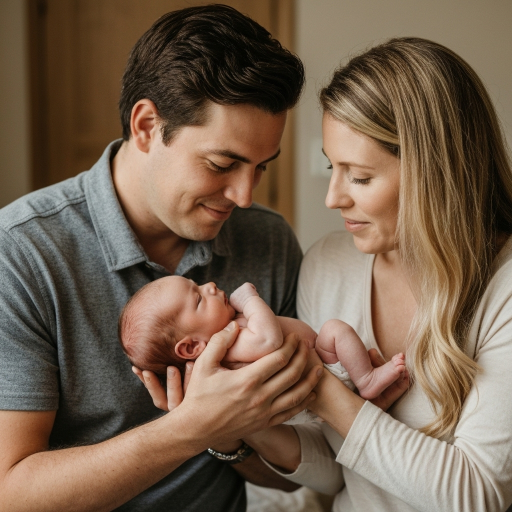 Glückliche Eltern mit ihrem Neugeborenen